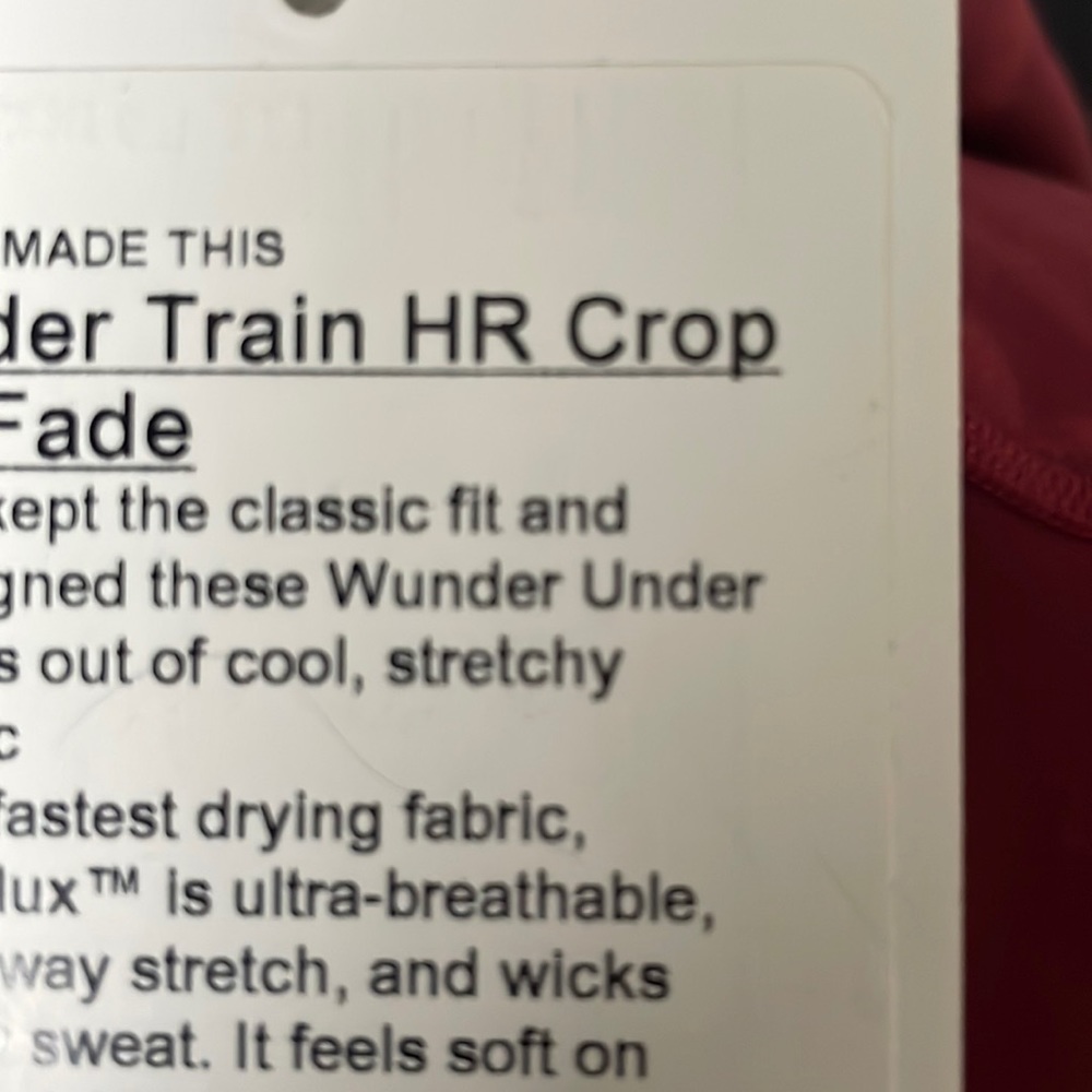 Lululemon Wunder Train HR Crop 23” Fade Color-Red Merlot w/Dye Size-12 NWT - Picture 10 of 12